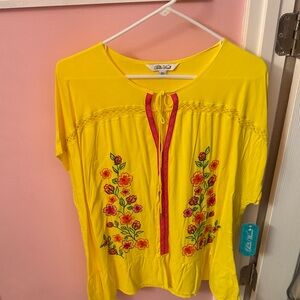The Pioneer Woman Yellow Floral Embroidered Blouse, Size XXL, MAKE AN OFFER!!!
